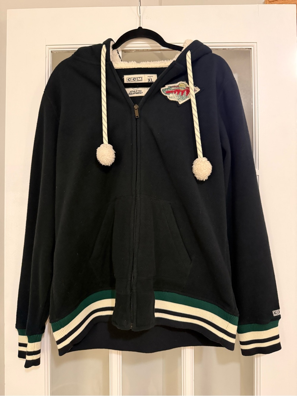 CCM Black Minnesota Wild Women’s Zip Hoodie with Green & White Trim